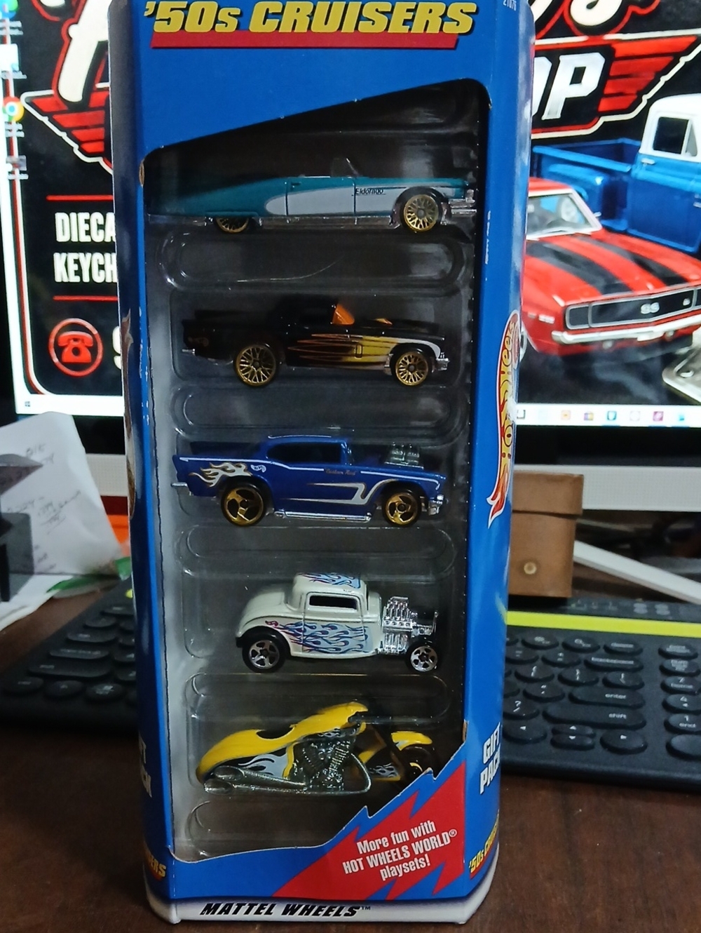 Mattel '50s Cruisers Toy Car Set - Blue, Black, White, Yellow